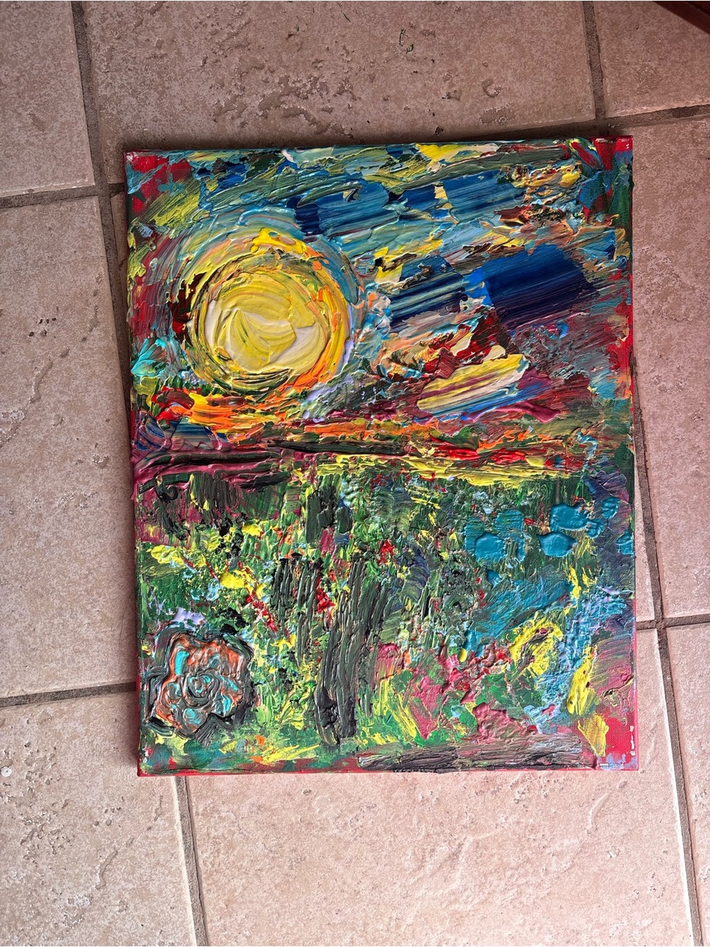 Abstract Sunrise Landscape Canvas Painting - Multicolor
